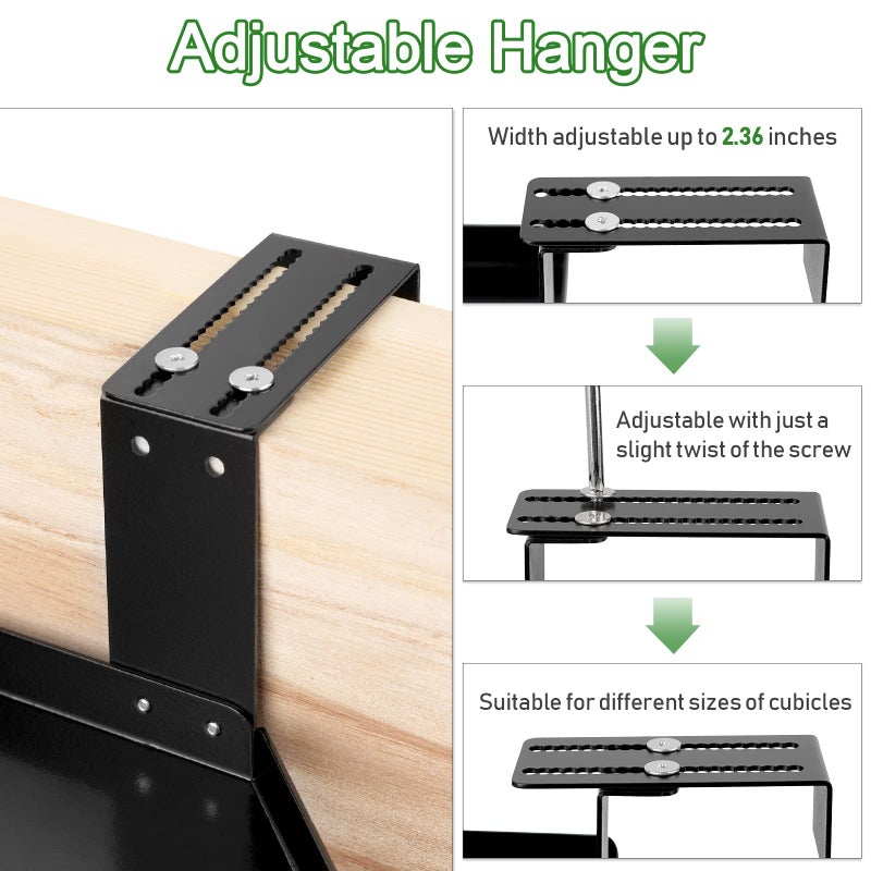 Olpchee Office Cubicle Shelf Storage Organizer Accessories Height Adjustable Cubicle Corner Shelf with Hooks (Black  Double Layer) - Image 4